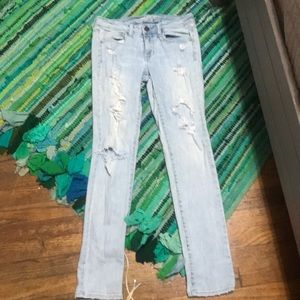 Light washed distressed straight leg jeans